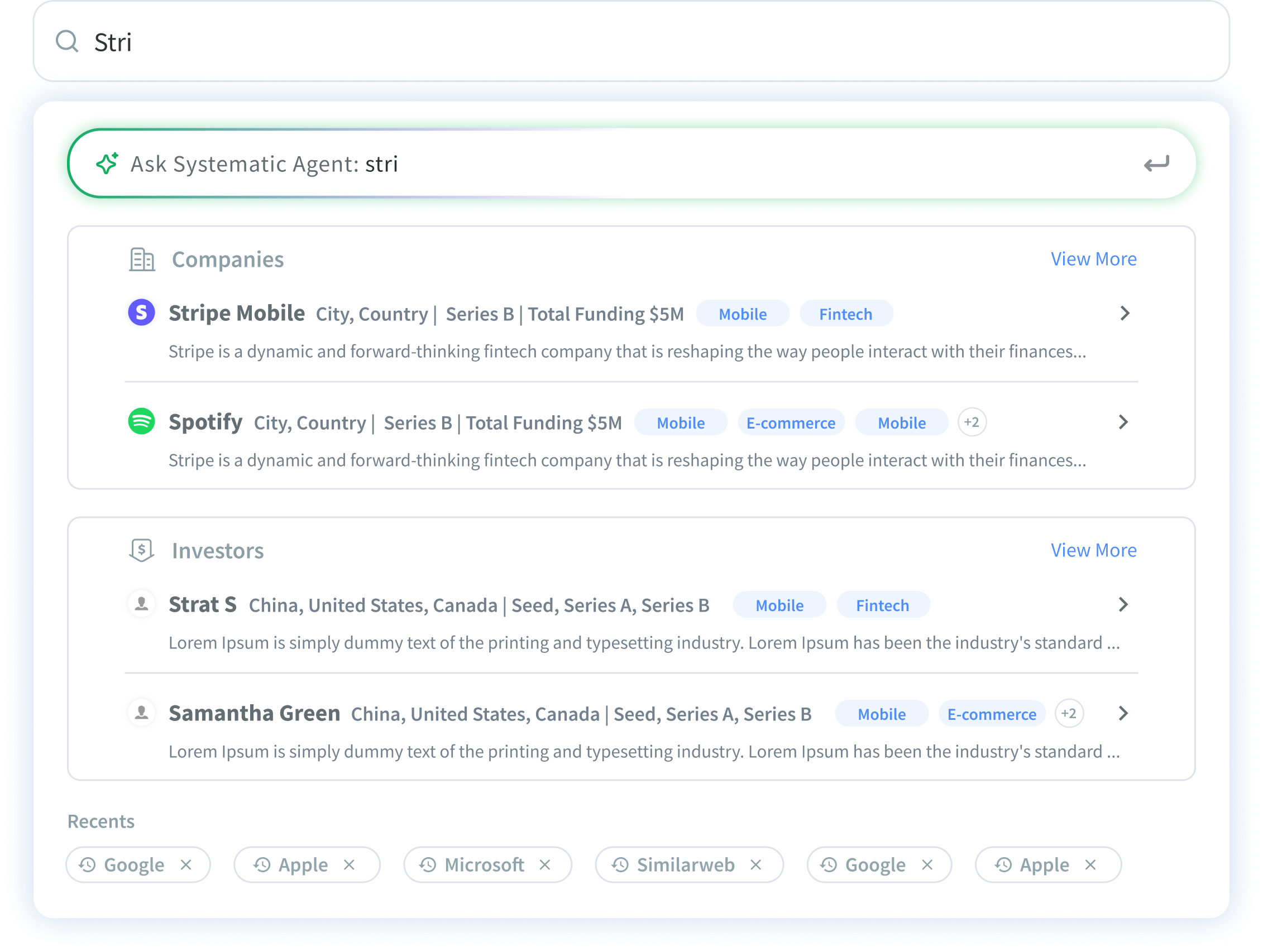 Search entry screen with Ask Systematic Answers