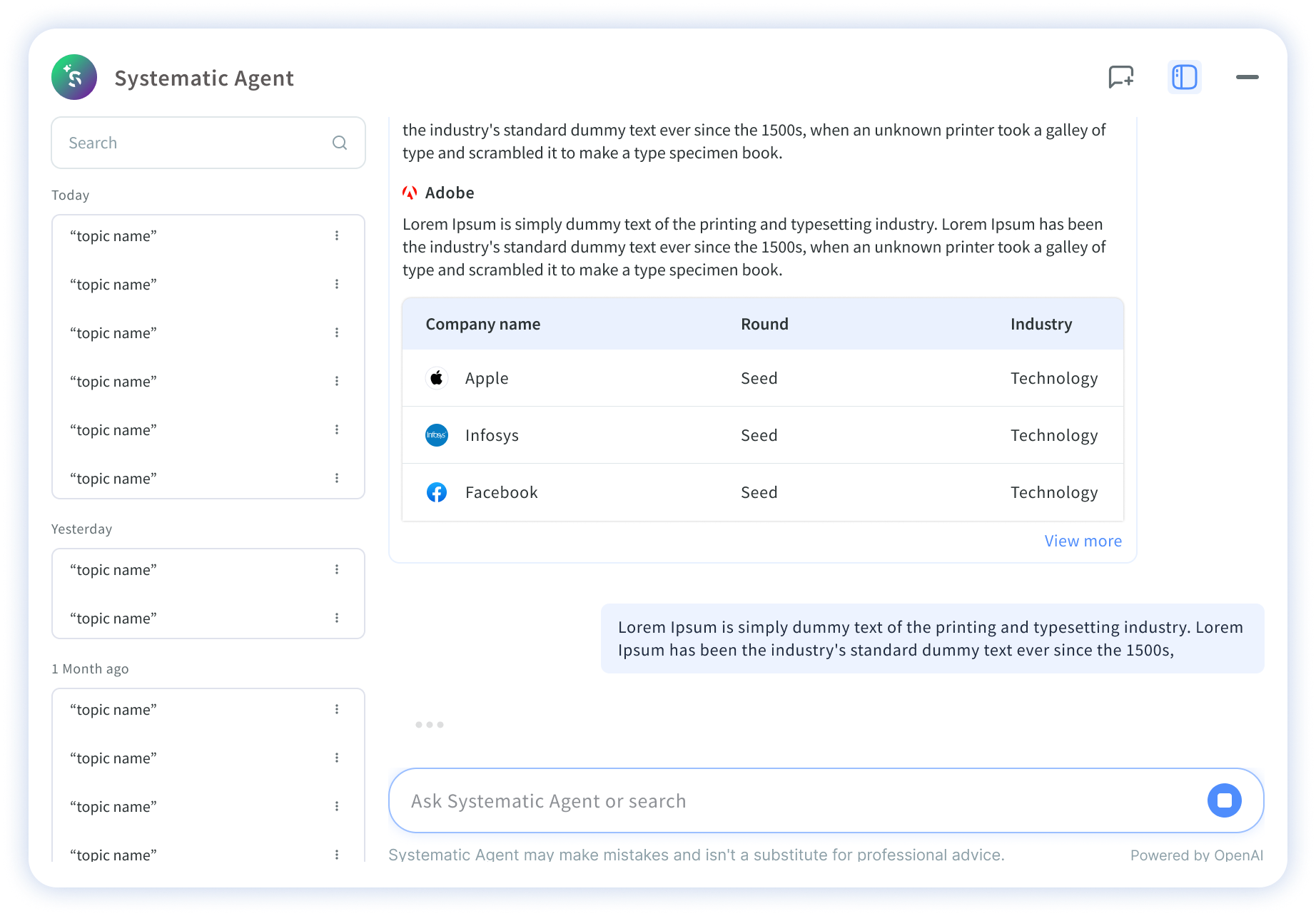 Chat history panel from Figma