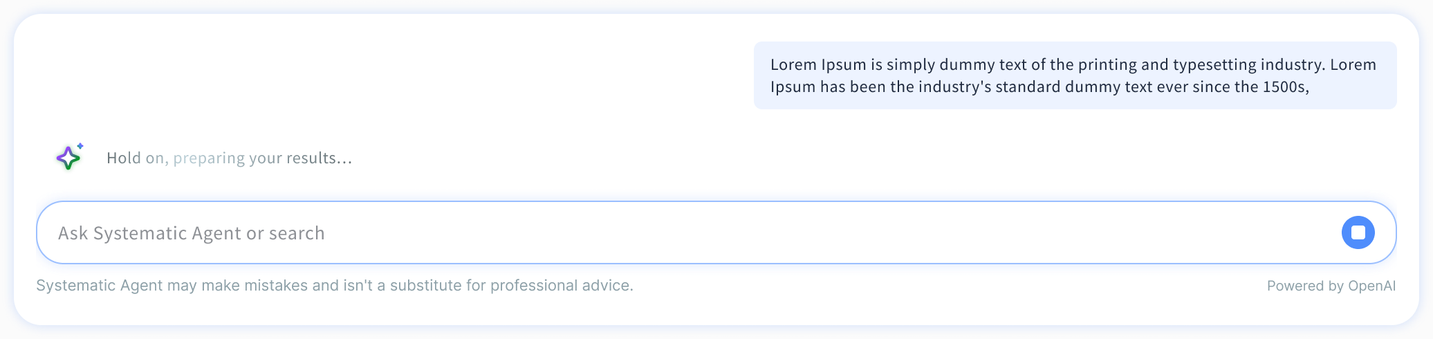 Loading state - Ask Systematic Agent input with response loader from Figma